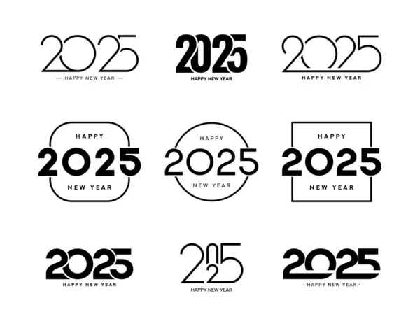 Uppsättning Gott Nytt 2025 Logotyper Design Vektor Illustration Med Svarta Stockillustration