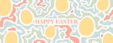 Paskalya bayrağı. Yumurta, soyut sıvı ya da mermer desenli modern tipografik tasarım kavramı. Parti afişi, el ilanı, kutlama, reklam, markalaşma, kapak, satış.