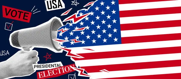 2024 Colagem Eleitoral Presidencial Dos Eua Banner Vetorial Com Meio —  Vetores de Stock