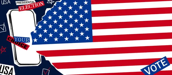 Banner Zur Präsidentschaftswahl 2024 Vektorcollage Mit Ausgeschnittenem Telefon Mit Usa — Stockvektor