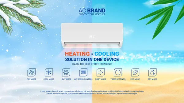 Banner Van Airconditioner Realistische Vector Illustratie Met Airconditioner Met Verwarming — Stockvector