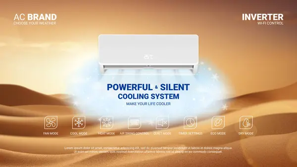 Promo Banner Van Airconditioner Realistische Vector Illustratie Met Airconditioner Met — Stockvector
