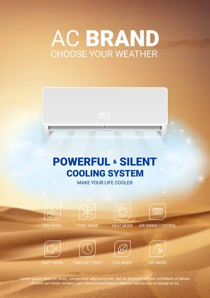 Advertentie Poster Van Airconditioner Realistische Vector Illustratie Met Airconditioner Met — Stockvector