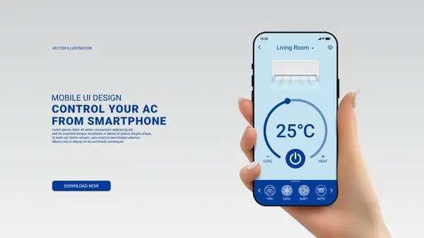 Vorlage Der Mobilen App Für Klimaanlage Konzept Der Steuerung Der lizenzfreie Stockillustrationen