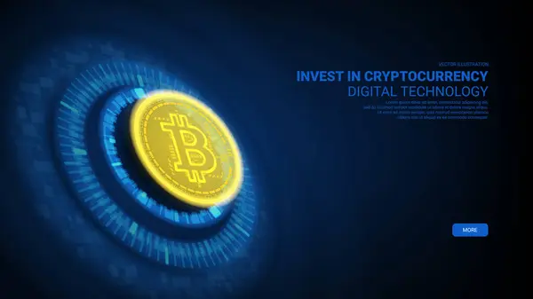 Bitcoin Futuristic Concept Banner Vector Illustration Glowing Bitcoin Abstract Digital Stock Illustration