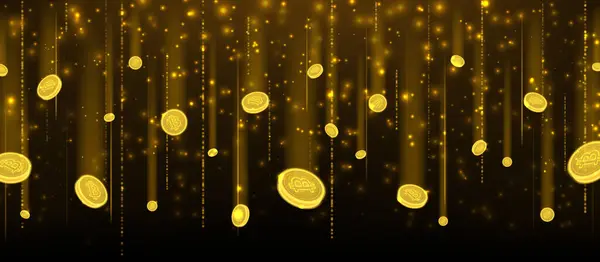 Φουτουριστικό Ψηφιακό Bitcoin Βροχή Έννοια Εικονογράφηση Διάνυσμα Χρυσά Λαμπερά Bitcoins Διανυσματικά Γραφικά