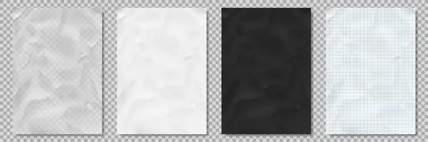 Hojas Papel Arrugado Vectorial Hojas Transparentes Blancas Negras Portátiles Conjunto Ilustración De Stock