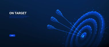 Çokgen hedefli konsept pankart. Parlayan çokgen hedef ve okları olan vektör çizimi. Büyüme stratejisi, iş hedefi kavramı, hedefler başarı, iş dünyasını hedef alma.