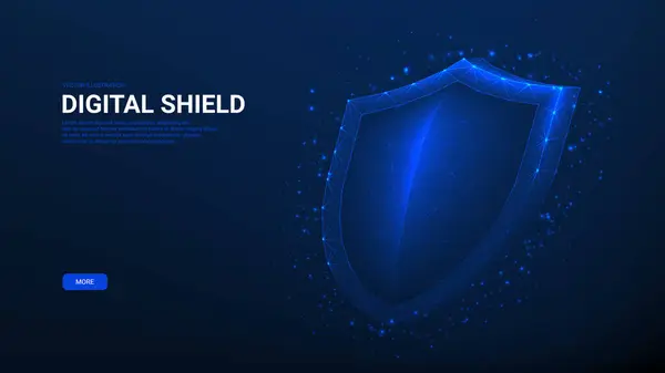 Banner Concepto Seguridad Cibernética Ilustración Vectorial Con Escudo Poligonal Brillante Vectores de stock libres de derechos
