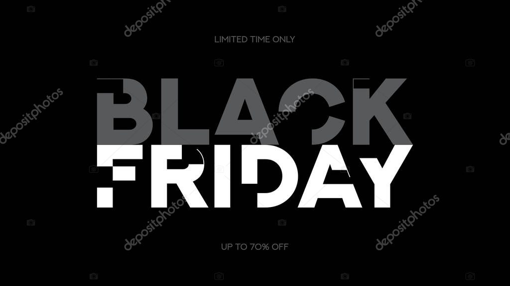 Typography banner for Black Friday. Modern minimal text symbol of Black Friday with discount offer. Design template for Black Friday sale, promotion, advertising and social media ad.