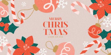 Mutlu Noeller ve mutlu yeni yıl afişleri. Noel dekorasyonu ve tipografi tasarımı ile son moda vektör çizimi. Kart, poster, kapak, sosyal medya için çağdaş minimalist yeni yıl tasarımı.