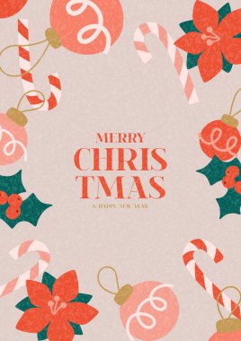 Mutlu Noeller ve mutlu yıllar posterleri. Noel dekorasyonu ve tipografi tasarımı ile son moda vektör çizimi. Kart, poster, kapak, sosyal medya için çağdaş minimalist yeni yıl broşürü.