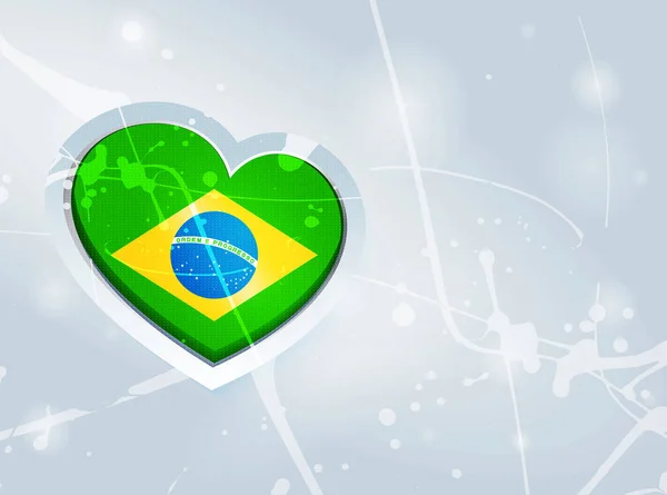 Brazílie Vlajka Podobě Srdce Abstraktní Barvy Skvrny Pozadí Brazilská Vlajka — Stockový vektor