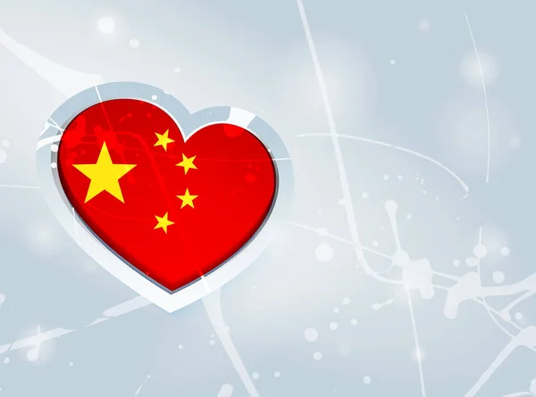 China Flagge Form Eines Herzens Und Abstrakte Farbflecken Hintergrund Flagge — Stockvektor