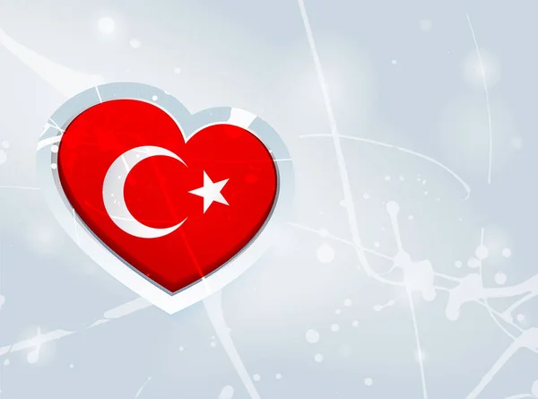 3Dハートと抽象的なペイントの背景の形でトルコの旗 トルコの旗 パンフレット 印刷された材料 等のための使用 — ストックベクタ
