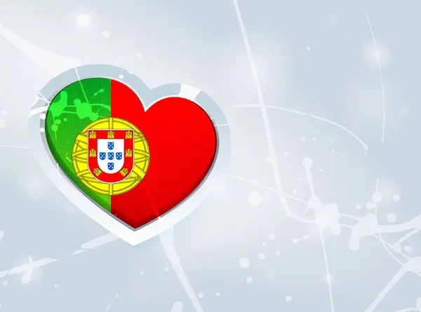 Portugal Flagge Form Eines Herzens Und Abstrakte Farbflecken Hintergrund Flagge — Stockvektor