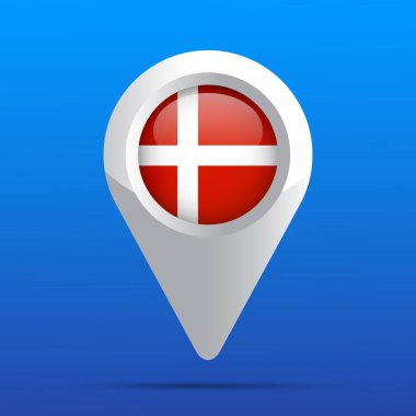 Danimarka Harita Bayrak Simgesi. Parlak simge. Üç boyutlu. Vektör İllüstrasyonu.