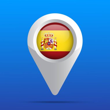 İspanya Bayrak Haritası Simgesi. Parlak simge. Üç boyutlu. Vektör İllüstrasyonu.