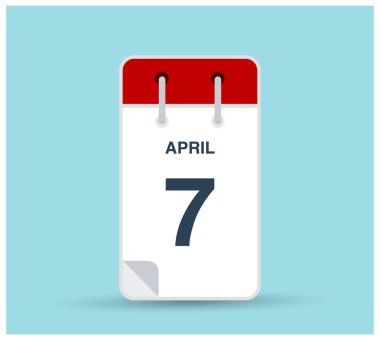 7 Nisan takvim simgesi arkaplanda izole edildi. Haftanın her günü ve ayın kırmızı renginde Mart vektörü. Takvim tasarım vektör şablonu. Dikey yönelim.