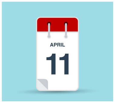 Arka planda 11 Nisan takvim simgesi izole edildi. Haftanın her günü ve ayın kırmızı renginde Mart vektörü. Takvim tasarım vektör şablonu. Dikey yönelim.