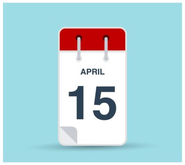 15 Nisan takvim simgesi arkaplanda izole edildi. Haftanın her günü ve ayın kırmızı renginde Mart vektörü. Takvim tasarım vektör şablonu. Dikey yönelim.