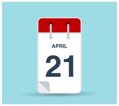 21 Nisan takvim simgesi arkaplanda izole edildi. Haftanın her günü ve ayın kırmızı renginde Mart vektörü. Takvim tasarım vektör şablonu. Dikey yönelim.