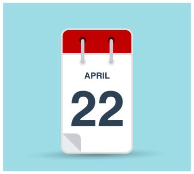 22 Nisan takvim simgesi arkaplanda izole edildi. Haftanın her günü ve ayın kırmızı renginde Mart vektörü. Takvim tasarım vektör şablonu. Dikey yönelim.