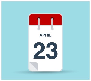 23 Nisan takvim simgesi arka planda izole edildi. Haftanın her günü ve ayın kırmızı renginde Mart vektörü. Takvim tasarım vektör şablonu. Dikey yönelim.