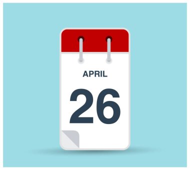 26 Nisan takvim simgesi arkaplanda izole edildi. Haftanın her günü ve ayın kırmızı renginde Mart vektörü. Takvim tasarım vektör şablonu. Dikey yönelim.