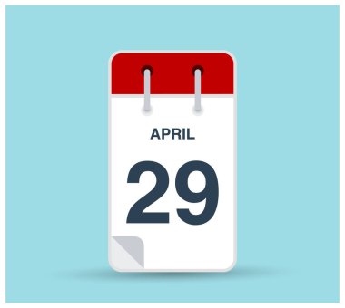 29 Nisan takvim simgesi arkaplanda izole edildi. Haftanın her günü ve ayın kırmızı renginde Mart vektörü. Takvim tasarım vektör şablonu. Dikey yönelim.