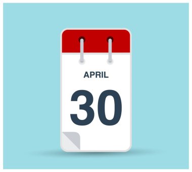 30 Nisan takvim simgesi arkaplanda izole edildi. Haftanın her günü ve ayın kırmızı renginde Mart vektörü. Takvim tasarım vektör şablonu. Dikey yönelim.