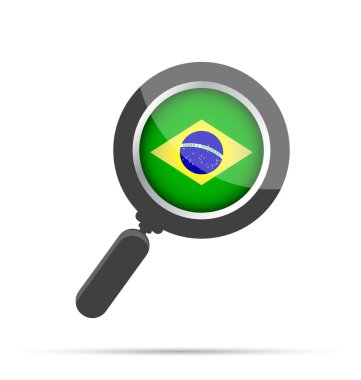 İçinde Brezilya bayrağı olan bir büyüteçin düz vektör çizimi. Brezilya ile ilgili arama, odaklanma ve analizi sembolize eder. Temiz ve modern tasarım, beyazdan izole edilmiş, politik, eğitici veya editoryal kullanım için ideal. Taşıyıcı düz hastalık
