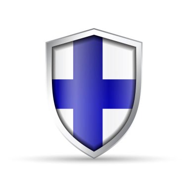Finlandiya bayrağının yer aldığı parlak vektör kalkanı simgesi. Vatanseverlik, seyahat ya da tasarım projeleri için ideal. Hem dijital hem de yazdırılabilir kullanım için tam ölçeklenebilir
