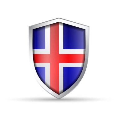 İzlanda bayrağının yer aldığı parlak vektör kalkanı simgesi. Vatanseverlik, seyahat ya da kültürel tasarım için ideal. Hem yazdırma hem de dijital kullanım için tam ölçeklenebilir.