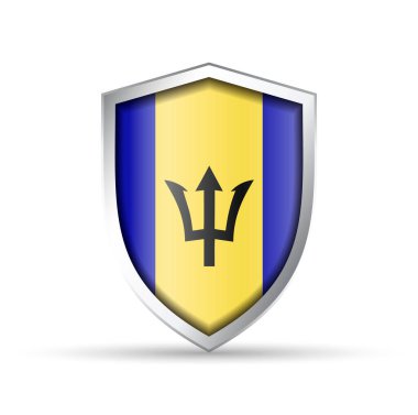 Barbados 'un ulusal bayrağını taşıyan parlak vektör kalkanı simgesi. Vatansever, kültürel ya da seyahat tasarımları için idealdir. Hem yazdırma hem de dijital kullanım için tam ölçeklenebilir.