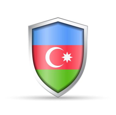 Azerbaycan 'ın ulusal bayrağını taşıyan parlak vektör kalkanı simgesi. Vatansever, kültürel ya da seyahat temalı tasarımlar için idealdir. Hem yazdırma hem de dijital kullanım için tam ölçeklenebilir.