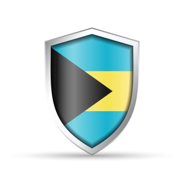 Bahamalar 'ın ulusal bayrağını taşıyan parlak vektör kalkanı simgesi. Vatansever, kültürel ya da seyahat tasarımları için idealdir. Hem yazdırma hem de dijital kullanım için tam ölçeklenebilir.