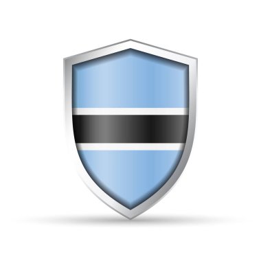 Botswana 'nın ulusal bayrağını taşıyan parlak vektör kalkanı simgesi. Vatansever, kültürel ya da seyahat temalı tasarımlar için idealdir. Hem yazdırma hem de dijital kullanım için tam ölçeklenebilir.