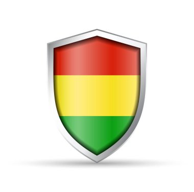 Bolivya 'nın ulusal bayrağını taşıyan parlak vektör kalkanı simgesi. Vatansever, kültürel ya da seyahat tasarımları için idealdir. Hem yazdırma hem de dijital kullanım için tam ölçeklenebilir.