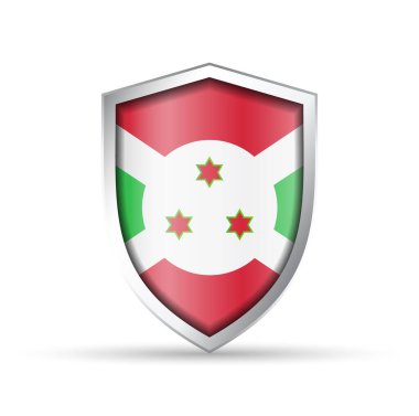 Burundi 'nin ulusal bayrağını taşıyan parlak vektör kalkanı simgesi. Vatansever, kültürel ya da seyahat temalı tasarımlar için idealdir. Hem yazdırma hem de dijital kullanım için tam ölçeklenebilir
