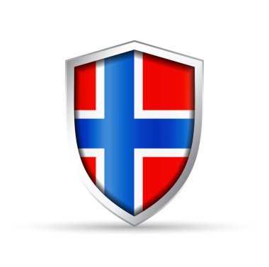 Norveç bayrağının yer aldığı parlak vektör kalkanı simgesi. Vatansever, kültürel ya da seyahatle ilgili tasarımlar için ideal. Hem dijital hem de yazdırılabilir kullanım için tam ölçeklenebilir.
