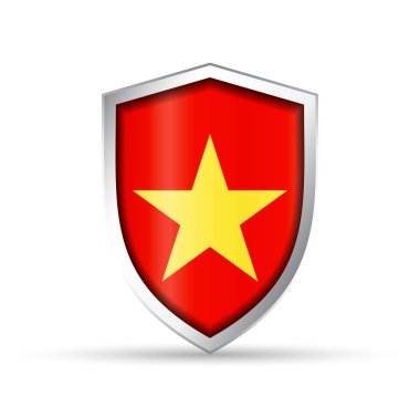 Vietnam bayrağını taşıyan parlak vektör kalkanı ikonu. Vatansever, kültürel ya da seyahat tasarımları için idealdir. Hem yazdırma hem de dijital kullanım için tam ölçeklenebilir.