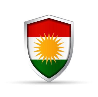 Kürdistan 'ın gayri resmi bayrağının yer aldığı parlak vektör kalkanı simgesi. Kültürel, bölgesel ya da eğitici tasarımlar için idealdir. Hem yazdırma hem de dijital kullanım için tam ölçeklenebilir.