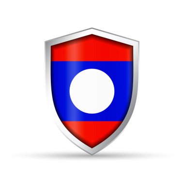 Laos 'un ulusal bayrağını taşıyan parlak vektör kalkanı simgesi. Vatansever, kültürel ya da seyahat temalı tasarımlar için idealdir. Hem yazdırma hem de dijital kullanım için tam ölçeklenebilir.