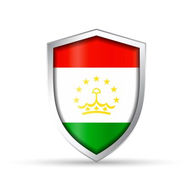 Tacikistan 'ın ulusal bayrağını taşıyan parlak vektör kalkanı simgesi. Vatansever, kültürel ya da seyahat temalı tasarımlar için idealdir. Hem yazdırma hem de dijital kullanım için tam ölçeklenebilir.
