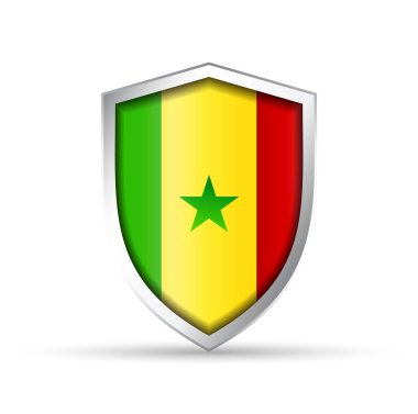 Senegal 'in ulusal bayrağını taşıyan parlak vektör kalkanı simgesi. Vatansever, kültürel ya da seyahat temalı tasarımlar için idealdir. Hem yazdırma hem de dijital kullanım için tam ölçeklenebilir.