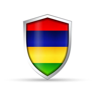 Mauritius 'un ulusal bayrağını taşıyan parlak vektör kalkanı simgesi. Vatansever, kültürel ya da seyahat temalı tasarımlar için idealdir. Hem yazdırma hem de dijital kullanım için tam ölçeklenebilir.