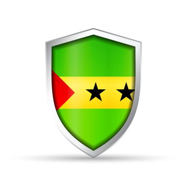 So Tom ve Prncipe 'nin ulusal bayrağını gösteren parlak vektör kalkanı simgesi.
