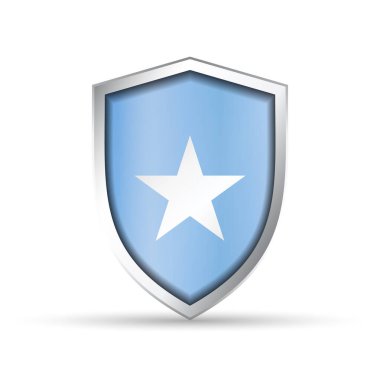Somali 'nin ulusal bayrağını taşıyan parlak vektör kalkanı simgesi. Vatansever, kültürel ya da seyahat temalı tasarımlar için idealdir. Hem yazdırma hem de dijital kullanım için tam ölçeklenebilir.