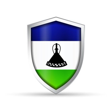 Lesotho 'nun ulusal bayrağını taşıyan parlak vektör kalkanı simgesi. Vatansever, kültürel ya da seyahat temalı tasarımlar için idealdir. Hem yazdırma hem de dijital kullanım için tam ölçeklenebilir.